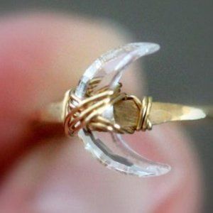 Crescent Moon Ring, Crystal Crystal Quartz Ring, Half Moon - Moonbeam Size 8